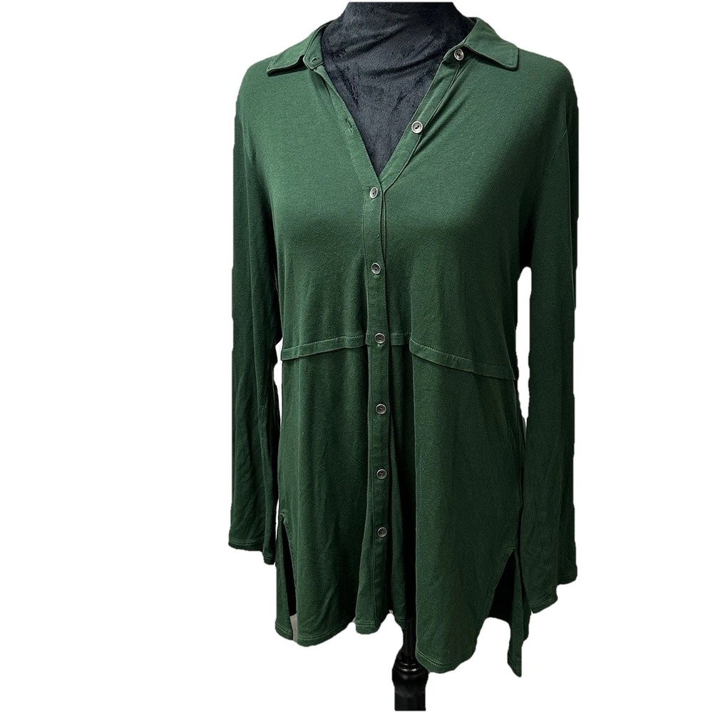 J.JILL Blouse Women‎ Small Green Tunic Button Top Classic Casual Flattering